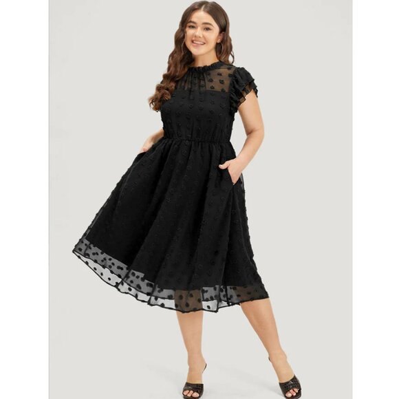 BloomChic Dresses & Skirts - BloomChic Solid Polka Dot Mesh Frill Trim Flutter Dress 22-24(3x). NWT